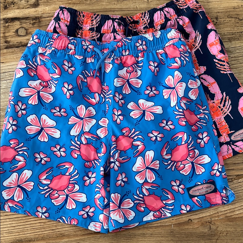 Vineyard Vines Boys Swim Trunks. Floral & Crab and Lobster Print